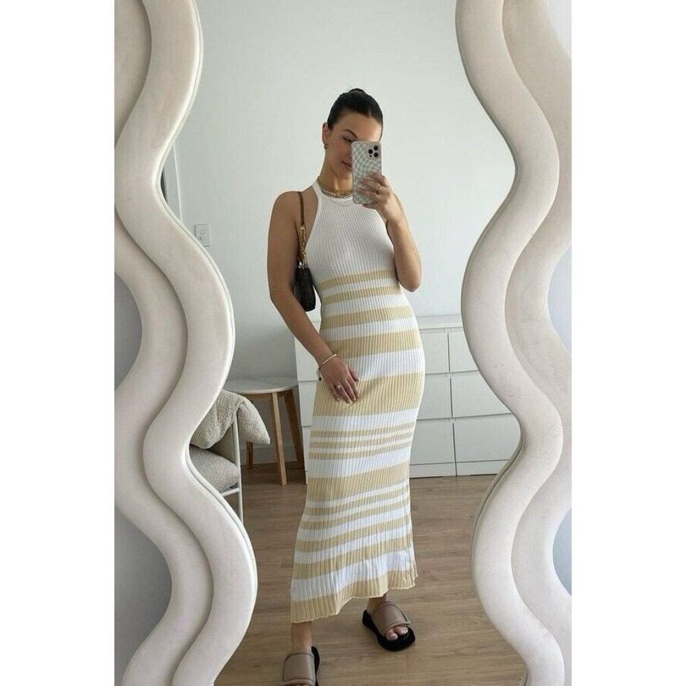 Significant Other Sage Dress Almond & Cream Stripe Rib Knit - Picture 2 of 6